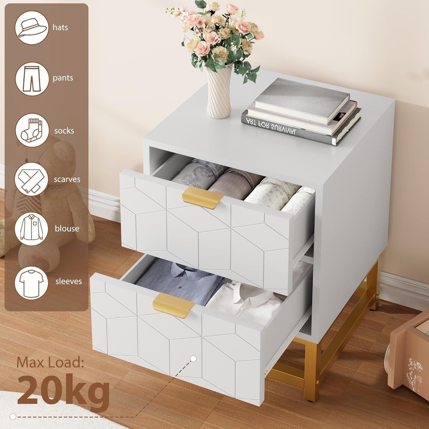 GAOMON Modern Dresser GAOMON Modern White 2-Drawer Dresser, Small Dressing Table, Bedroom Nightstand, Side Table for Living Room, Hallway, Entryway