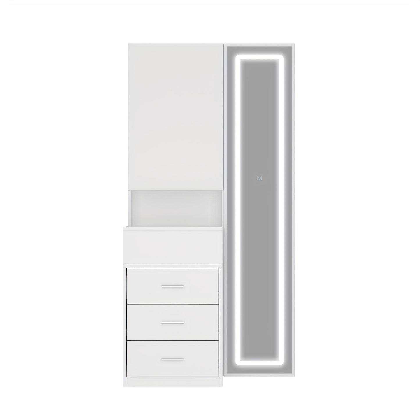 Modern Dressing Table With Drawers And Storage Shelves, Bedroom Makeup Vanity Set With Illuminated Full Body Mirror And Sliding Storage Compartment, Large Storage Space, Fashionable Design, White