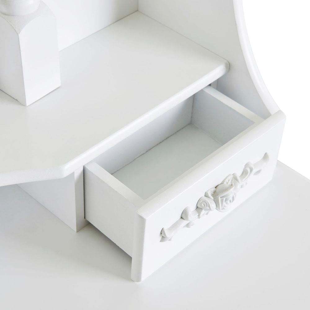 Modern Computer desk with Mirror, Vanity Table Elegance White Dressing Table and Stool Set Wood Makeup Desk with 4 Drawers & Mirror