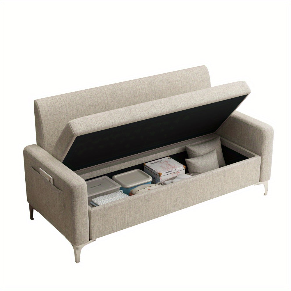 2 Seats Linen Fabric Upholstery With Storage Space Sofa\u002F Easy To Assemble, Multi-functional Storage Comfortable Loveseats Sofa for Living Room, Apartment, Home Office, Studio.