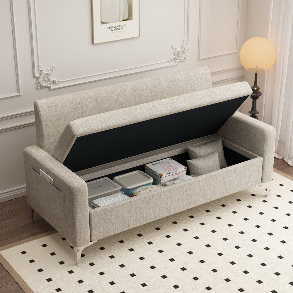 2 Seats Linen Fabric Upholstery With Storage Space Sofa\u002F Easy To Assemble, Multi-functional Storage Comfortable Loveseats Sofa for Living Room, Apartment, Home Office, Studio.