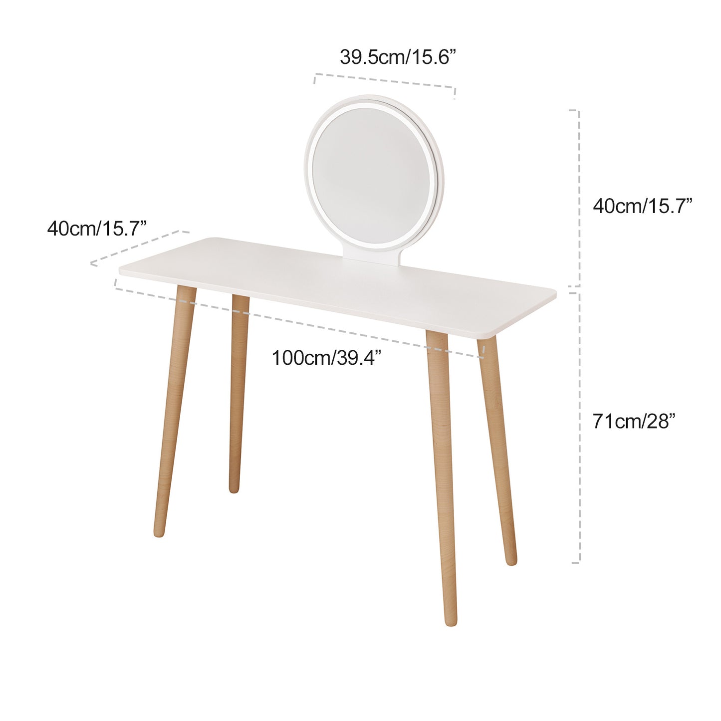 1pc Nordic Style Dressing Table with Large Mirror, Spacious Desktop, Solid Wood Legs, Elegant Bedroom Vanity Furniture