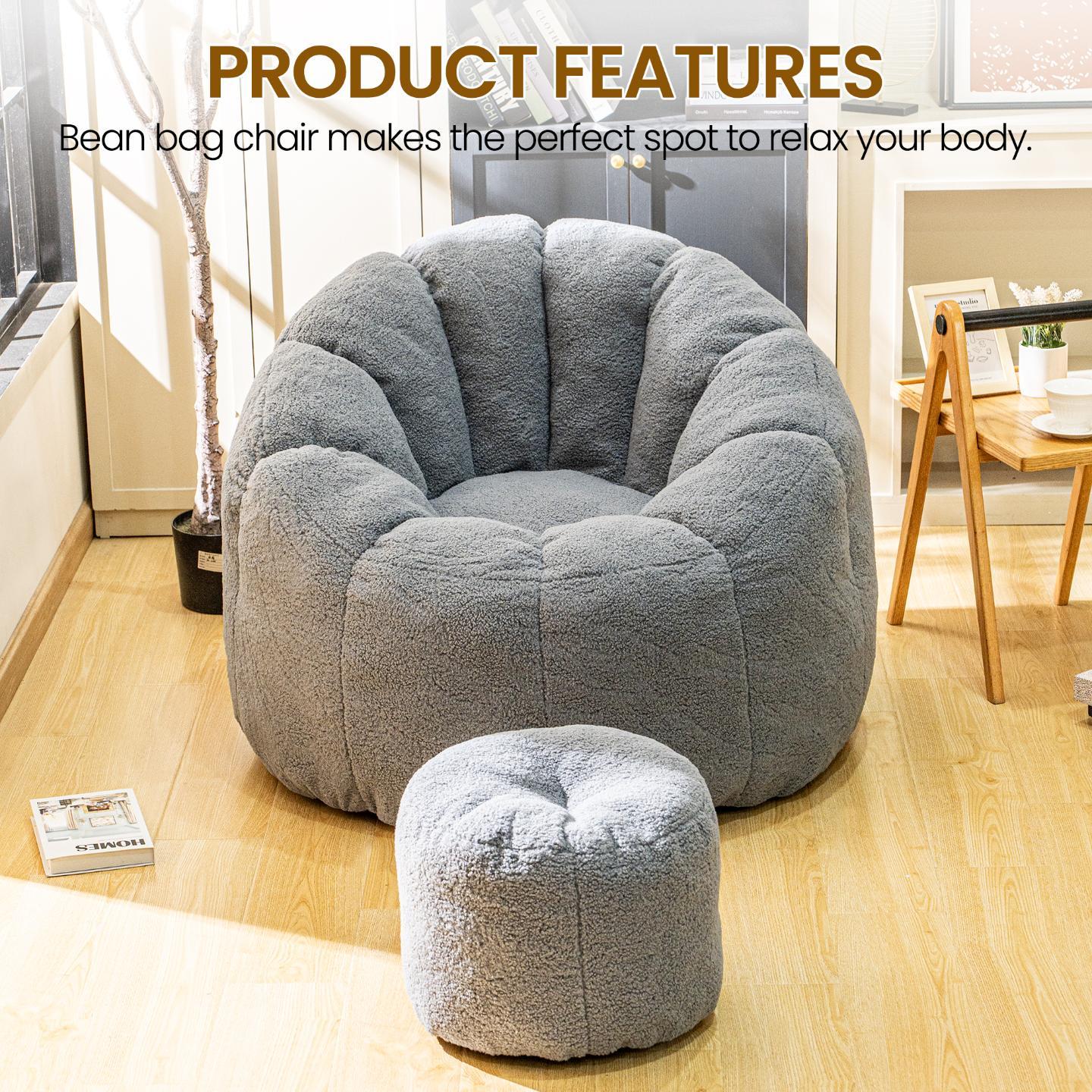Bean Bag Chair, Faux Fur Bean Bag Chairs with Filler, Comfy Cozy Bean Bag Chair with Low Back Support and Petal Armrest, Fluffy Bean Bag Chair with Structure Petal for Small Space, Bedroom, Living Room