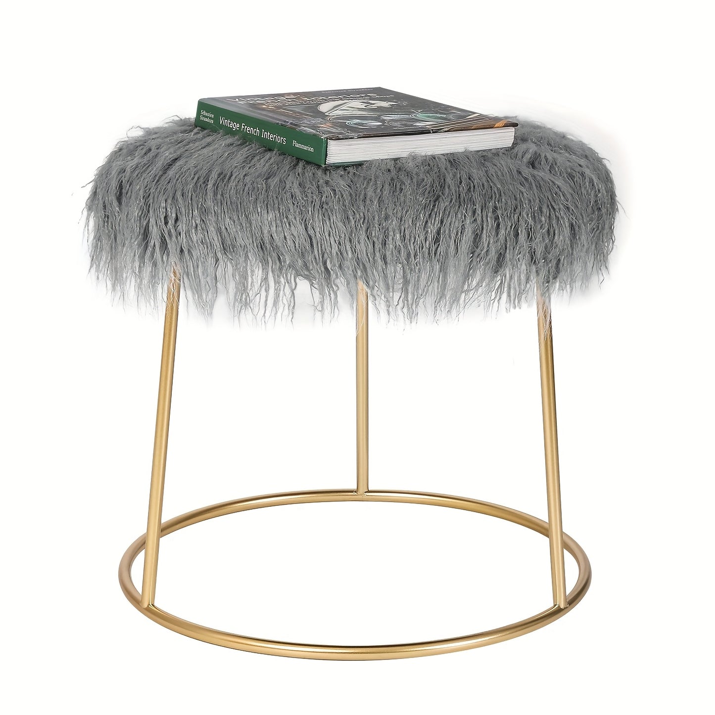 Artificial Fur Dressing Table, Chair And Stool With Soft And Fluffy Cushions, A Makeup Seat With Metal Legs And Soft Cushions For Decoration, Suitable For Bedrooms And Living Rooms