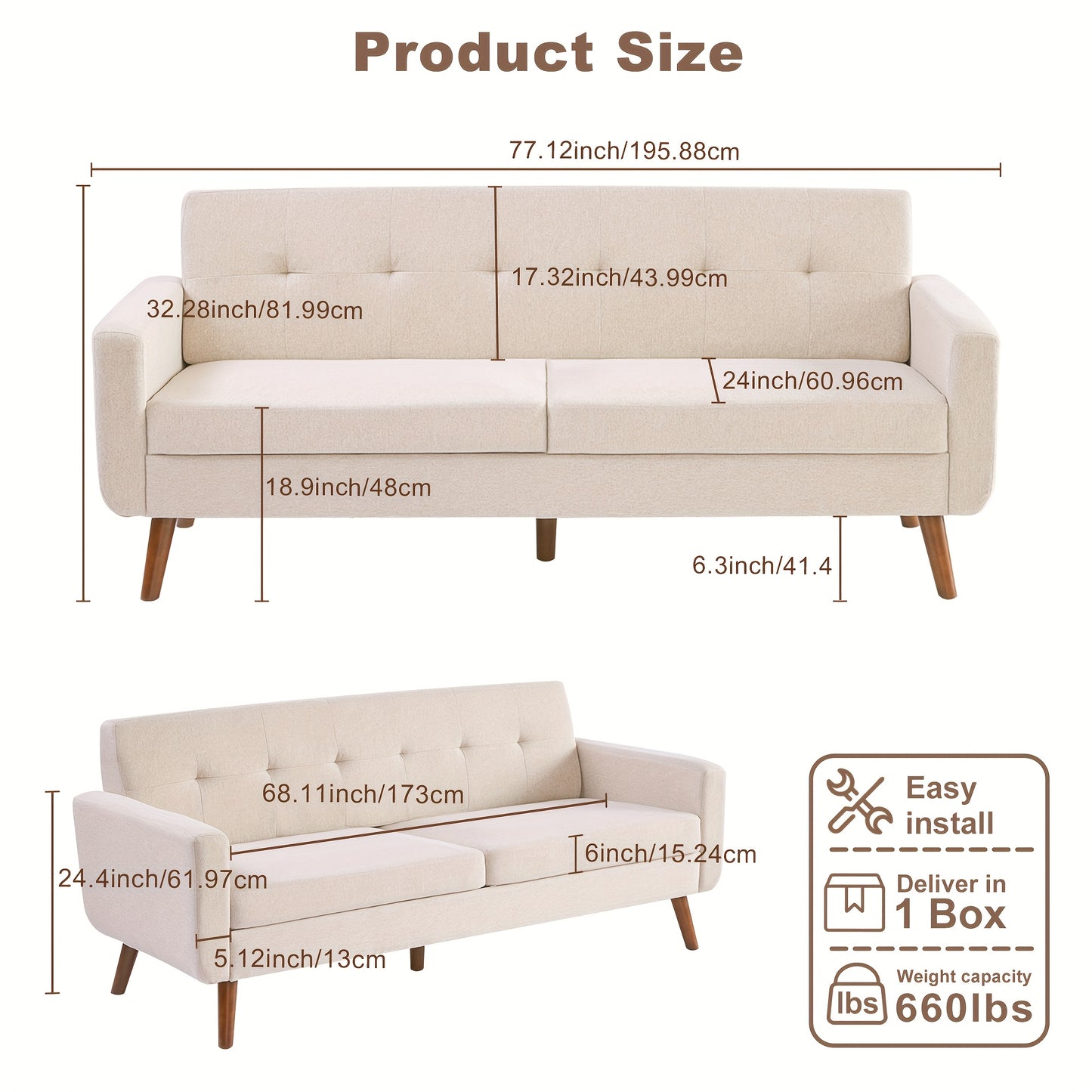 Modern Loveseat Sofa Mid Century Modern Loveseat Sofa, 77\