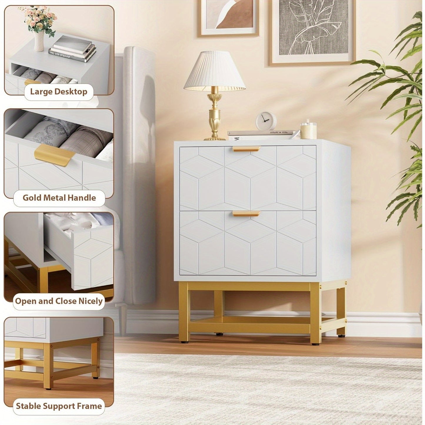 GAOMON Modern Dresser GAOMON Modern White 2-Drawer Dresser, Small Dressing Table, Bedroom Nightstand, Side Table for Living Room, Hallway, Entryway