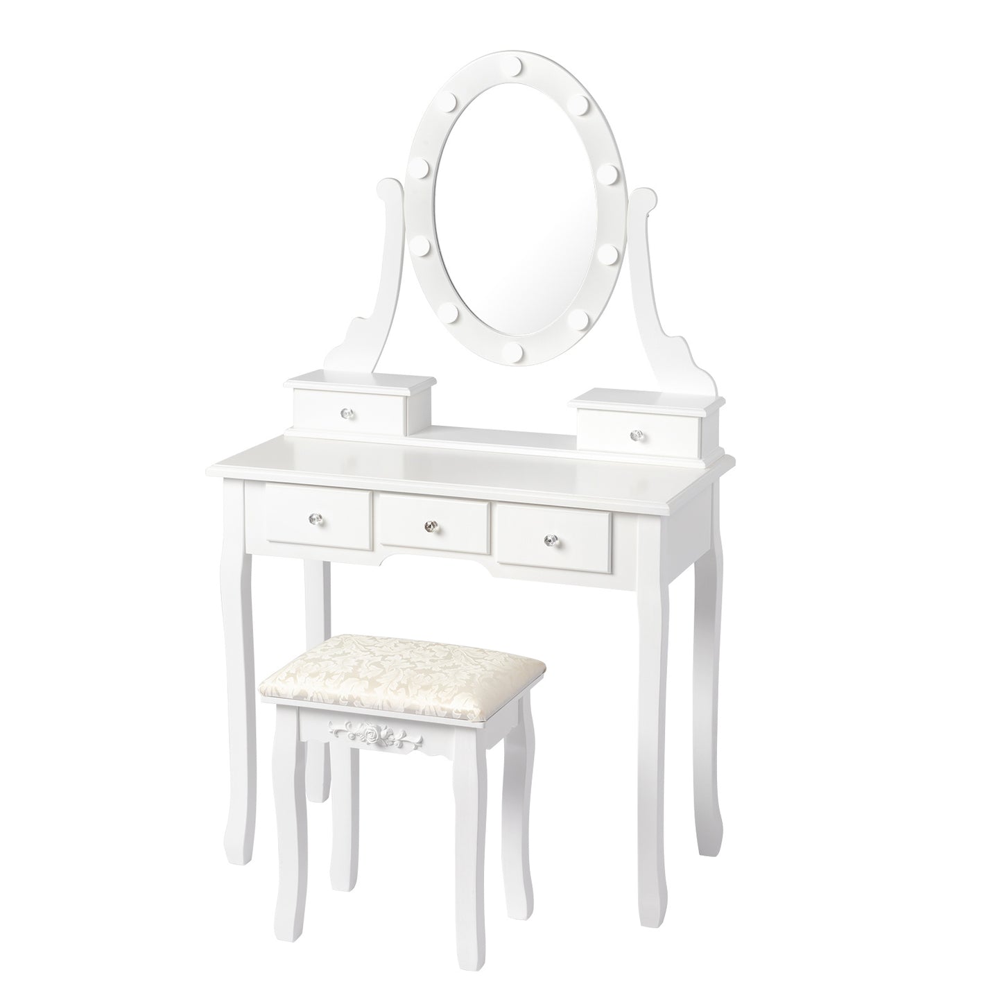Chic White Vanity Set with 5 Drawers, Cushioned Stool & Storage - European Style Hardwood Dressing Table for Bedroom, Includes Mirror - Perfect Christmas Gift