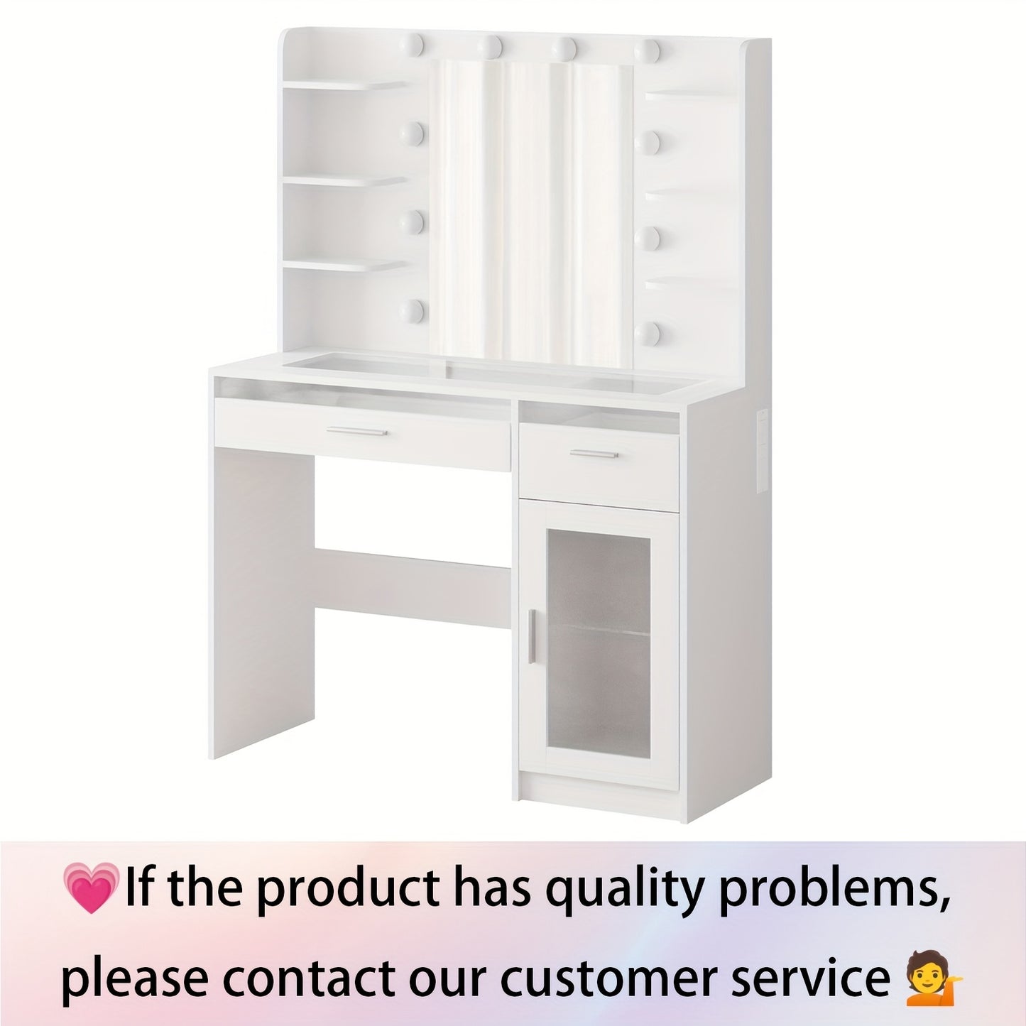 SUPERLELE Vanity Desk with Lights, Makeup Vanity with Mirror, Power Strip And 10 Lights, Makeup Table with 2 Drawers, Vanity Mirror 3 Lighting Color Adjustable, Heavy Duty Dresser, White, for Halloween And Christmas