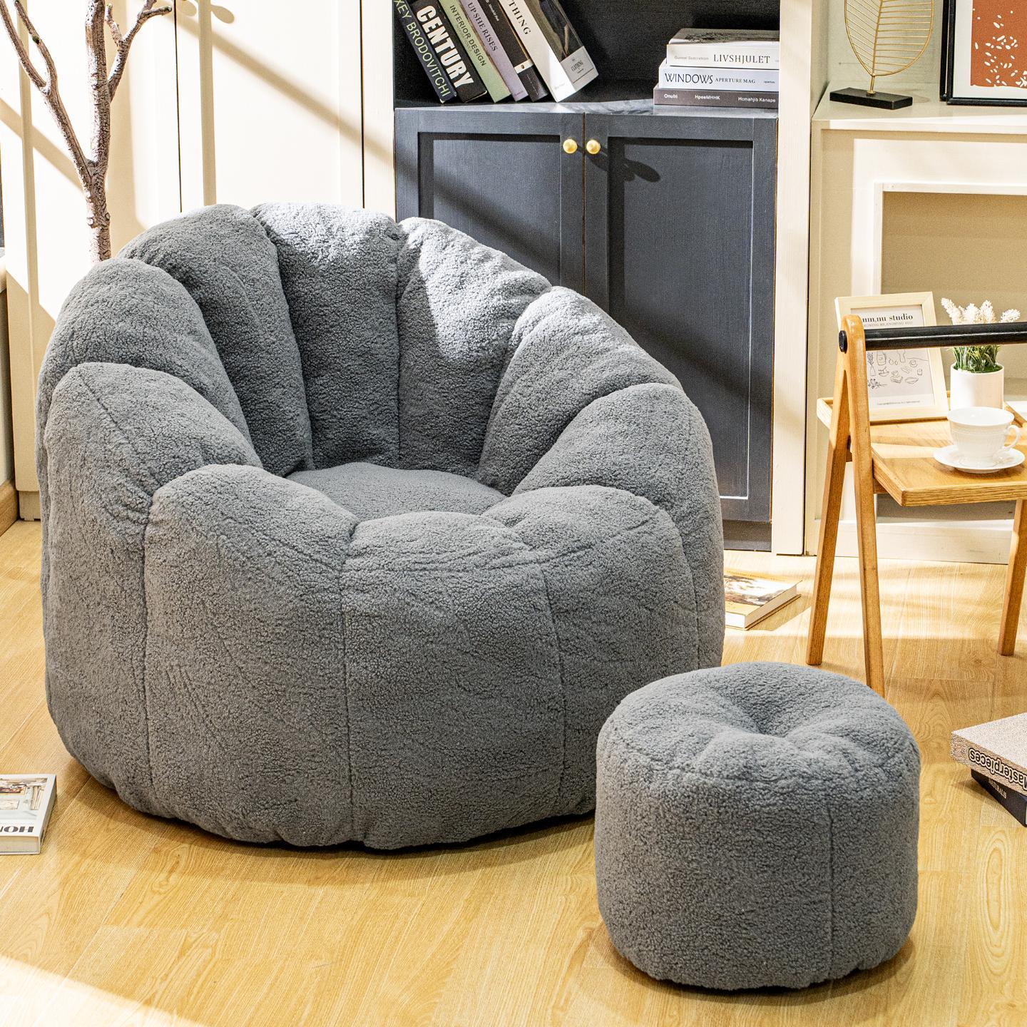 Bean Bag Chair, Faux Fur Bean Bag Chairs with Filler, Comfy Cozy Bean Bag Chair with Low Back Support and Petal Armrest, Fluffy Bean Bag Chair with Structure Petal for Small Space, Bedroom, Living Room