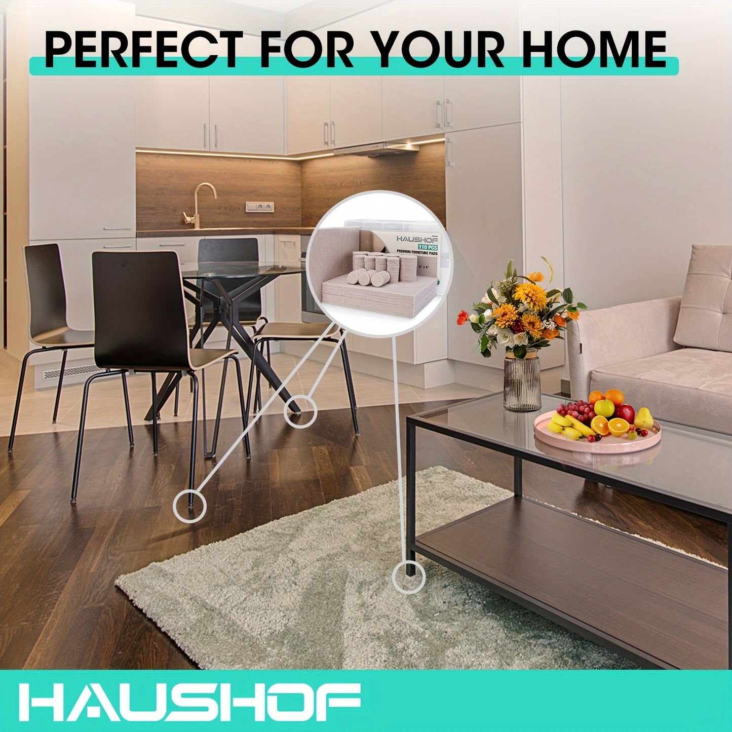 HAUSHOF 110pcs Self-Adhesive Felt Furniture Pads with Storage Box - Anti-Scratch Hardwood Floor Protectors for Chair Legs and Furniture Feet, Includes 10pcs 8\