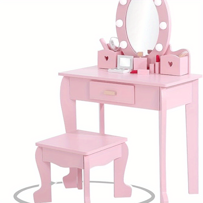 GAOMON Vanity Dressing Set - Play Table with Mirror and Storage Drawer, Pretend Play Activity Center, Contemporary Style, No Electricity Needed, Independent Use, 27\