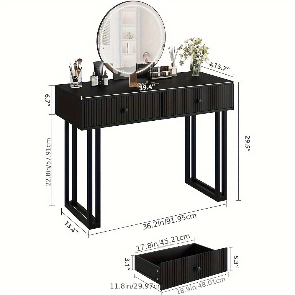 Vanity Desk With Mirror, Small Makeup Vanity With 2 Drawers, Modern Vanity Organizer, Dressing Table For Bedroom, Black\u002FWhite