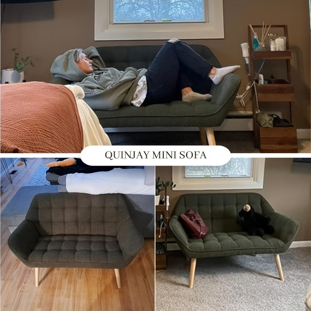 1pc Guyou Small Loveseat for Bedroom 2-Seat Mini Sofa Couch with Wingback and Wood Legs for Living Room Apartment Small Space Fluffy Love Seat, White Sherpa