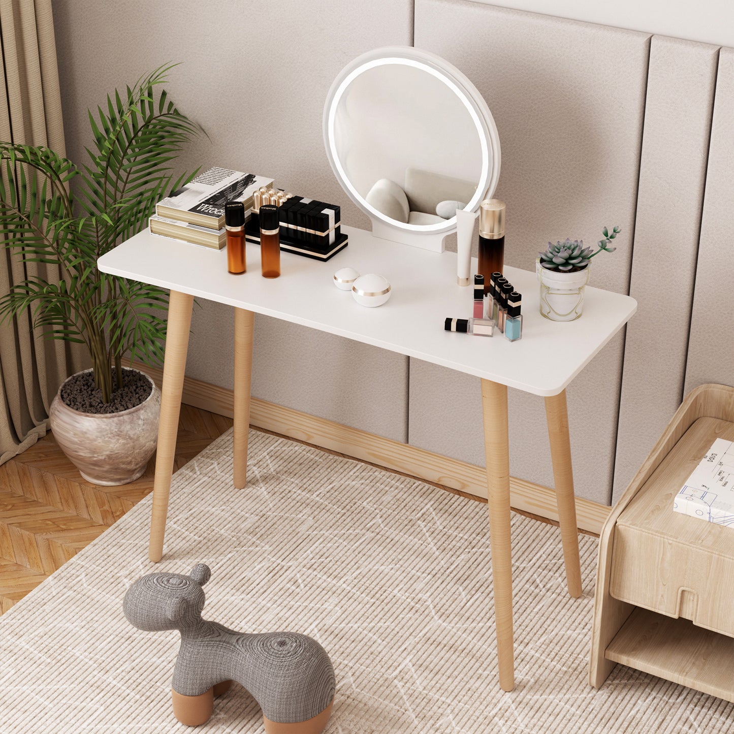 Makeup Vanity Table, Nordic Style Makeup Vanity Desk, Small Space Mini Makeup Table with Mirror, Dressing Table, 40 Inch Spacious Desktop