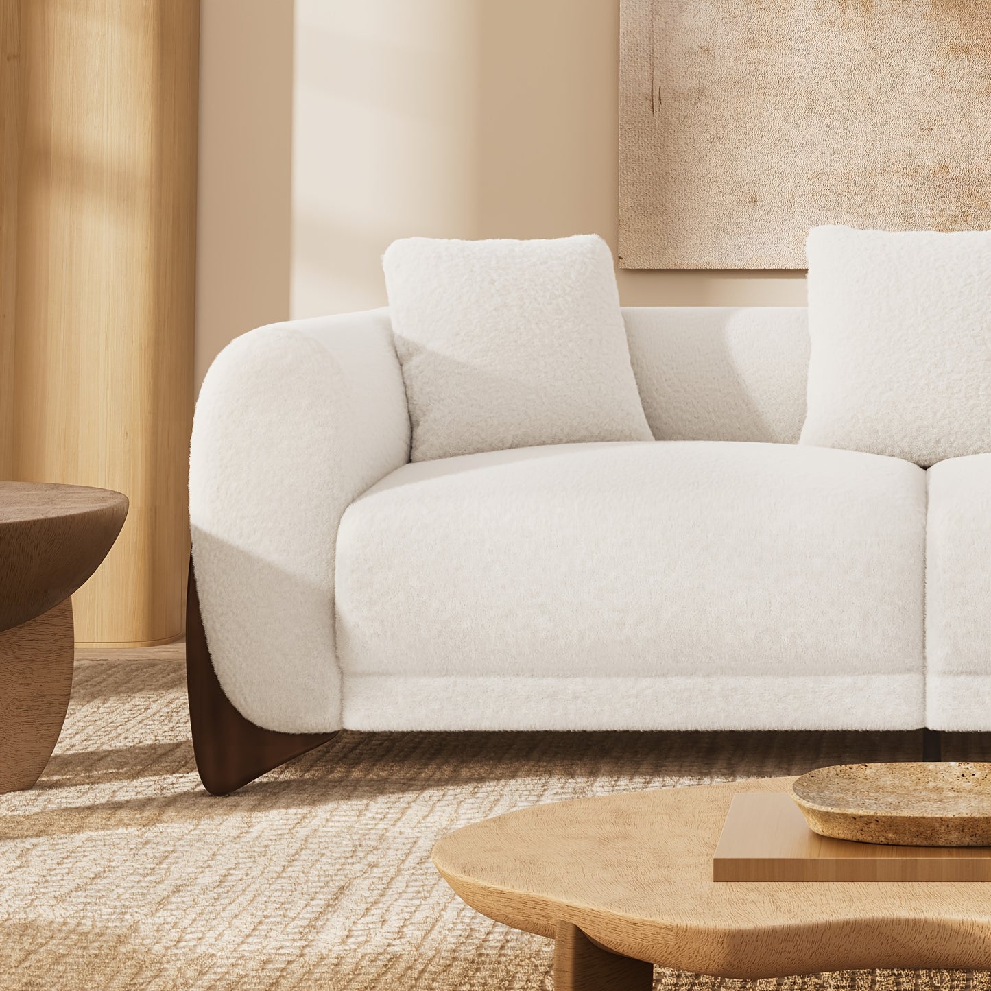 Morden Fort 3pcs Cloud Couch Set, Modern Boucle Sofa Set with Crescent Wood Legs, Light Beige-Friendly Minimalist Upholyster Comfy Couch Sofa for Living Room, 3-Seater And 2 Chairs, Off White\u002FGreen\u002FMix