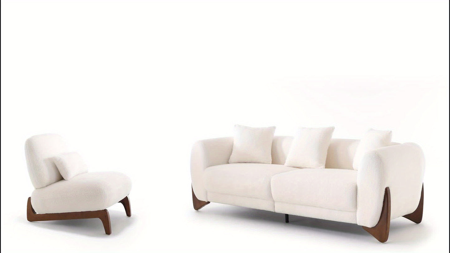 Morden Fort 3pcs Cloud Couch Set, Modern Boucle Sofa Set with Crescent Wood Legs, Light Beige-Friendly Minimalist Upholyster Comfy Couch Sofa for Living Room, 3-Seater And 2 Chairs, Off White\u002FGreen\u002FMix