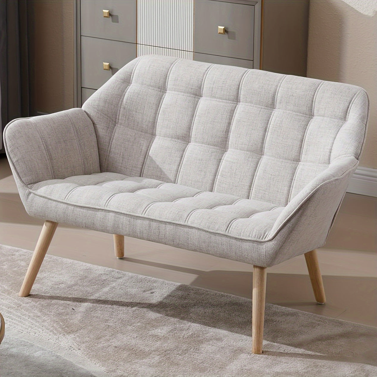 1pc Guyou Small Loveseat for Bedroom 2-Seat Mini Sofa Couch with Wingback and Wood Legs for Living Room Apartment Small Space Fluffy Love Seat, White Sherpa