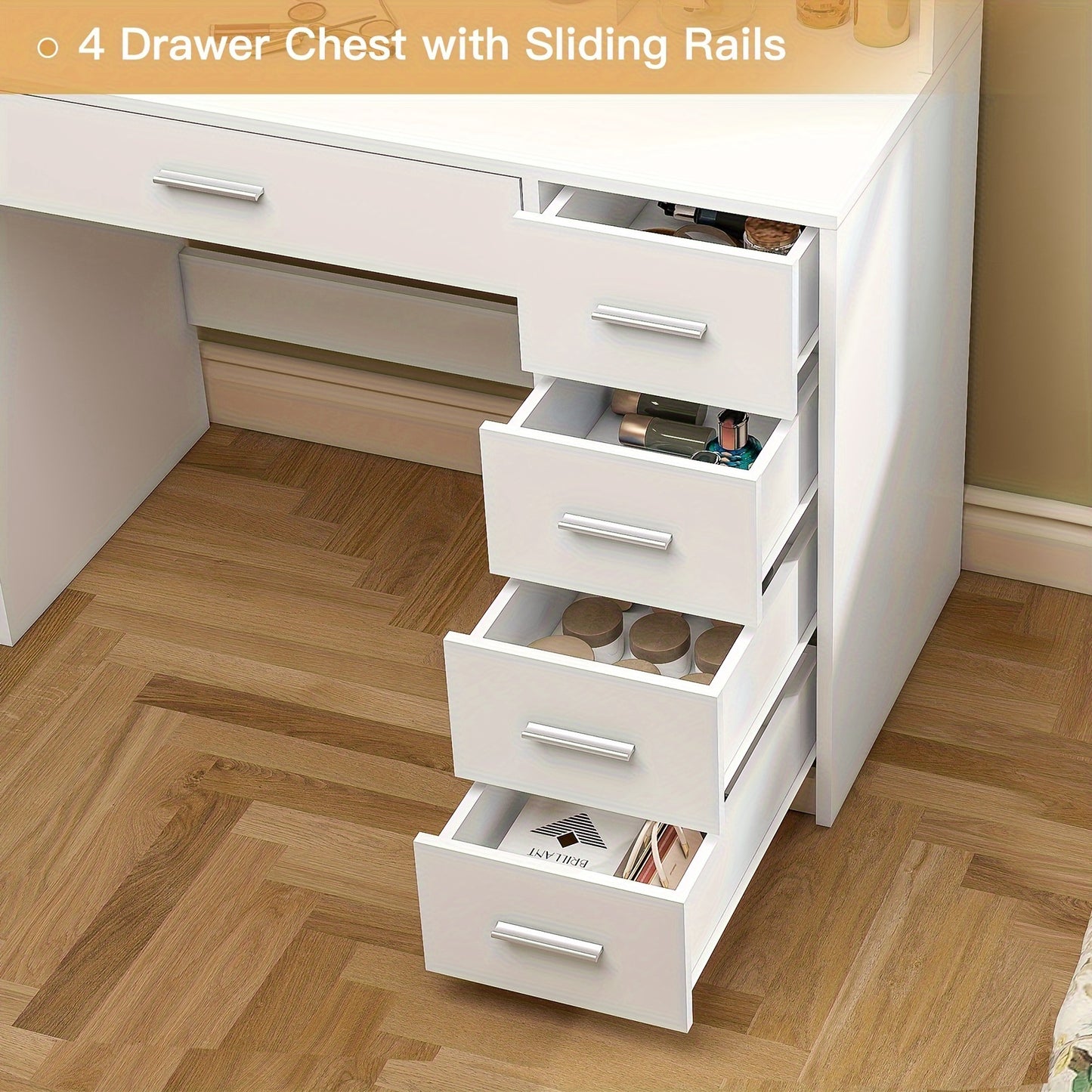 Athwel Makeup Vanity Desk With Mirror & Lights, Vanity Desk With 5 Drawers & Storage Shelves, Vanity Table, 3 Color Modes & Adjustable Brightness Dressing Table, Bedroom, White