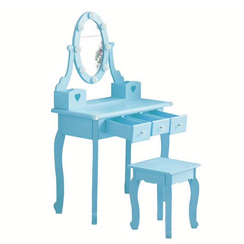 European Style Dressing Table 3 Drawers Dressing Table Set - European Style Density Board with Spray Paint, 2 Storage Tubes - Suitable for Bedroom Living Room Studio