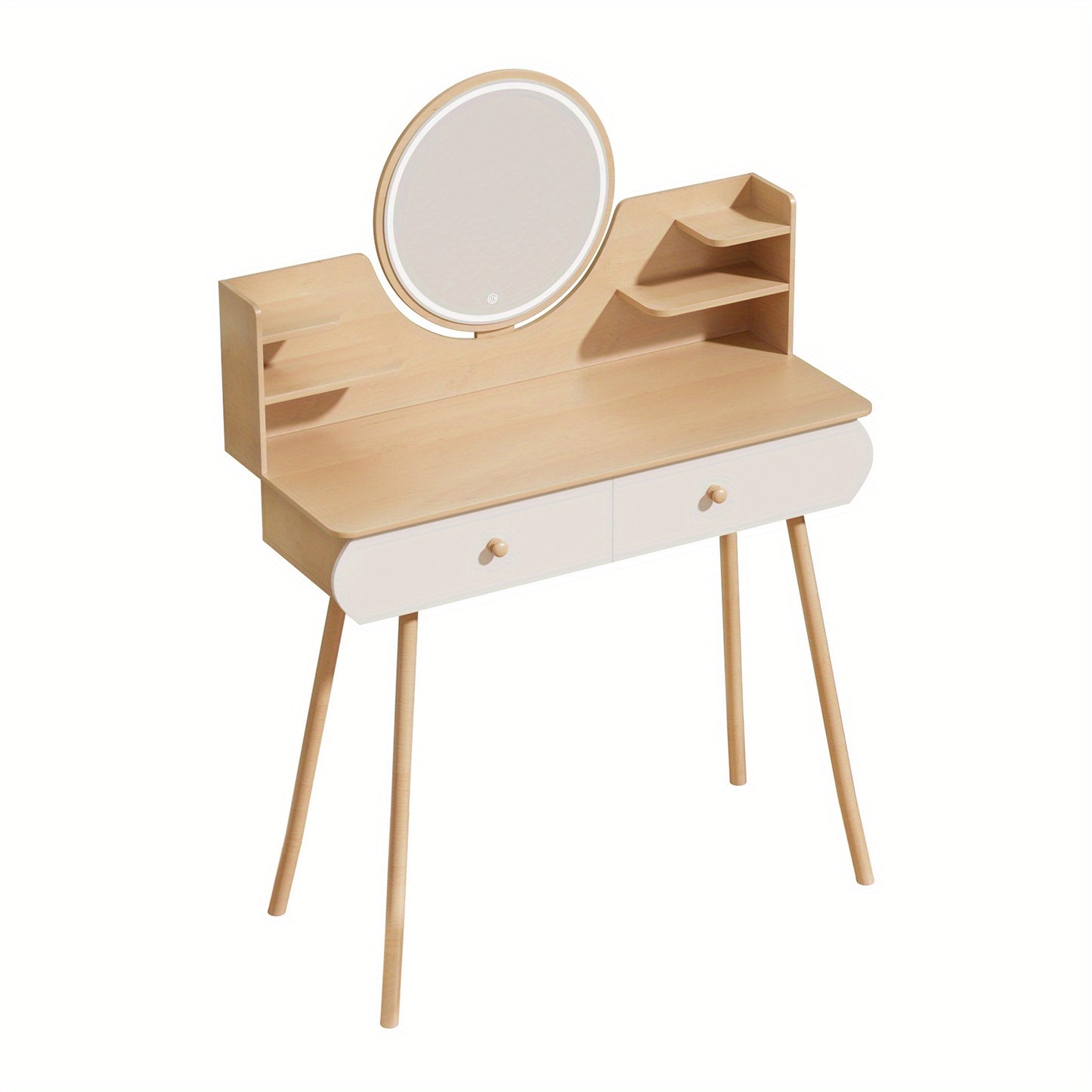 Nordic Storage Table 2 Drawers Nordic Style Storage Table with Mirror, 1 x Open Storage Shelves, Spacious Desktop