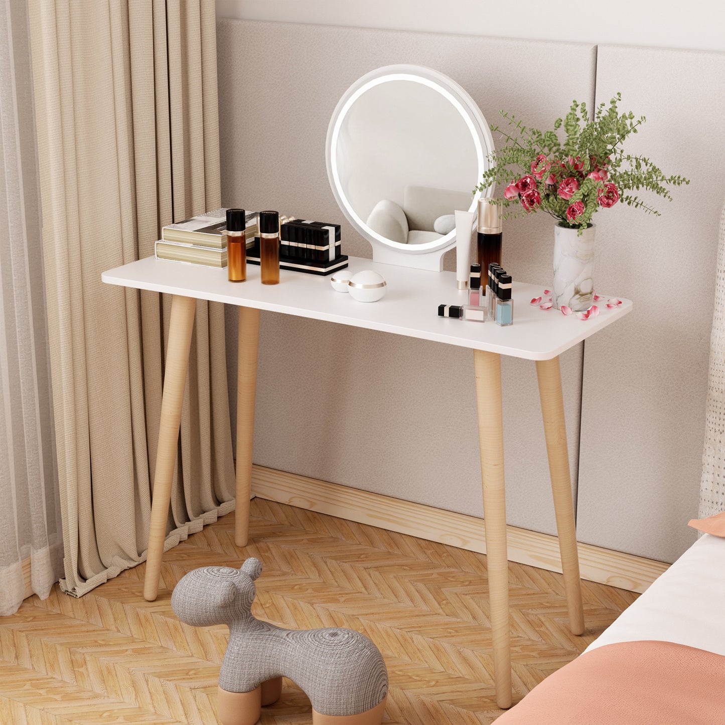 Makeup Vanity Table, Nordic Style Makeup Vanity Desk, Small Space Mini Makeup Table with Mirror, Dressing Table, 40 Inch Spacious Desktop