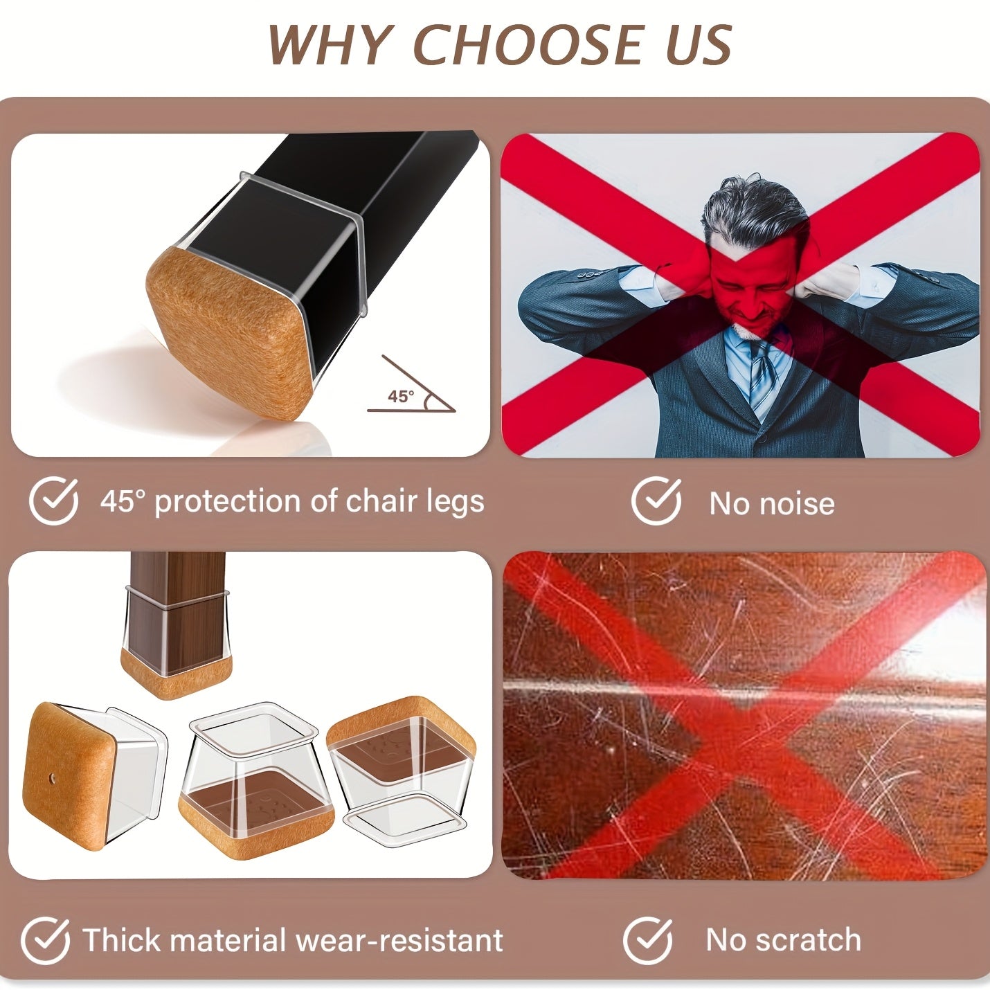 40pcs Square Chair Leg Floor Protectors with Wrapped Felt & Feet - Heavy-Duty Furniture Pads for Hardwood Floors, Scratch-Resistant Chair Leg Covers, Fit for Dining Chairs, Office Chairs, Home Use (No Batteries\u002FEasy Installation), Leg Chair Protector