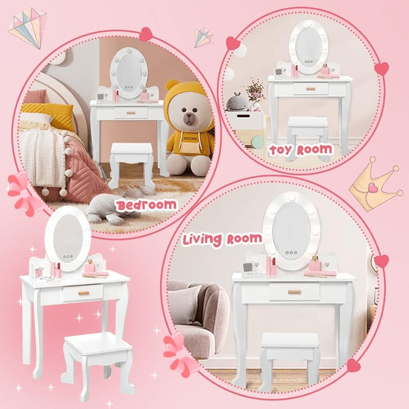 GAOMON Vanity Dressing Set - Play Table with Mirror and Storage Drawer, Pretend Play Activity Center, Contemporary Style, No Electricity Needed, Independent Use, 27\
