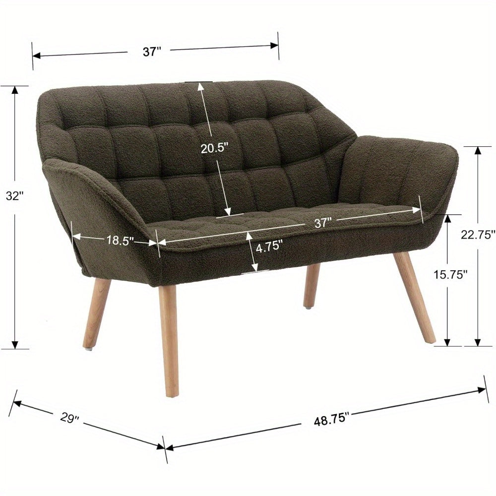 1pc Guyou Small Loveseat for Bedroom 2-Seat Mini Sofa Couch with Wingback and Wood Legs for Living Room Apartment Small Space Fluffy Love Seat, White Sherpa
