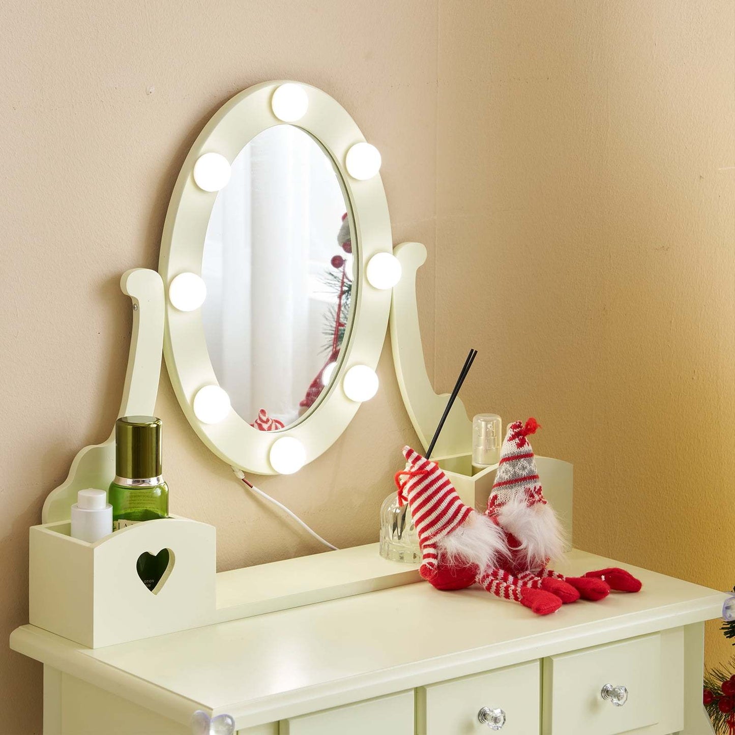 European Style Dressing Table 3 Drawers Dressing Table Set - European Style Density Board with Spray Paint, 2 Storage Tubes - Suitable for Bedroom Living Room Studio