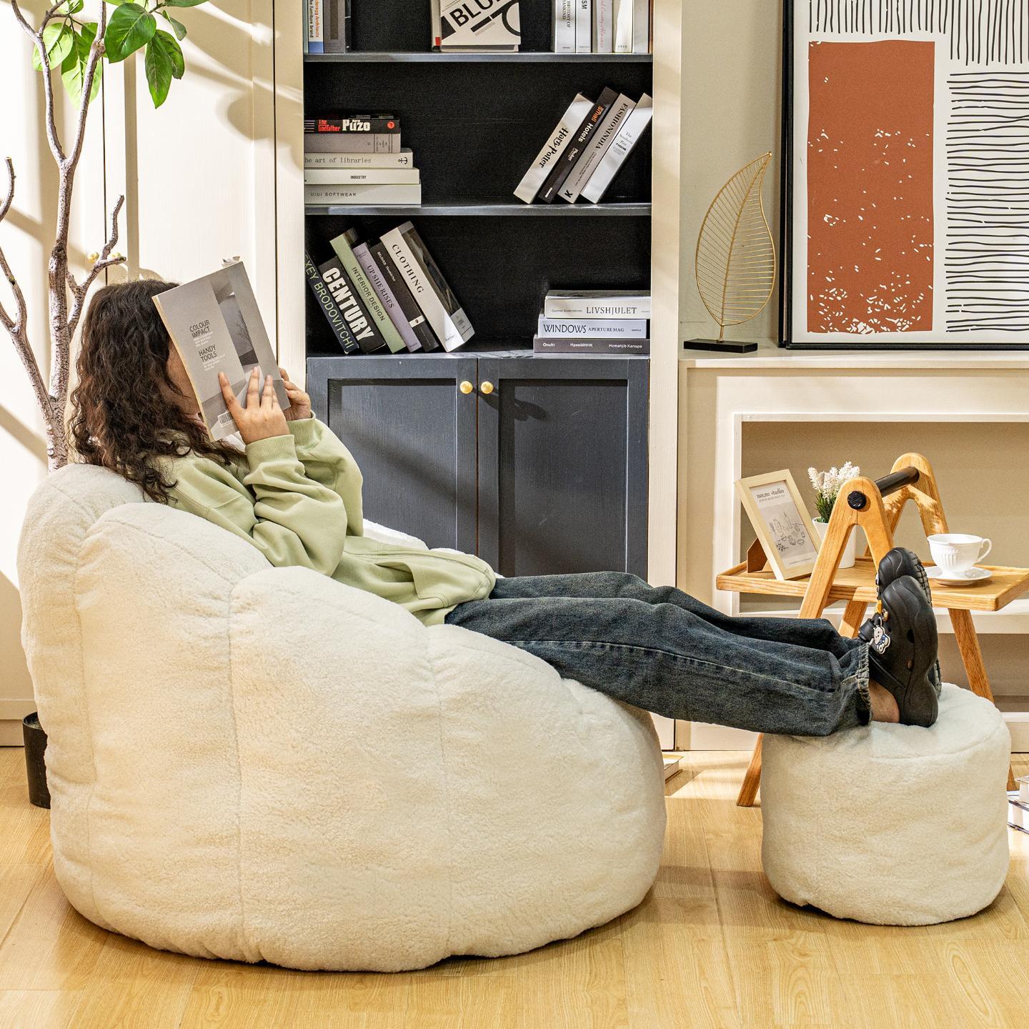 Bean Bag Chair, Faux Fur Bean Bag Chairs with Filler, Comfy Cozy Bean Bag Chair with Low Back Support and Petal Armrest, Fluffy Bean Bag Chair with Structure Petal for Small Space, Bedroom, Living Room