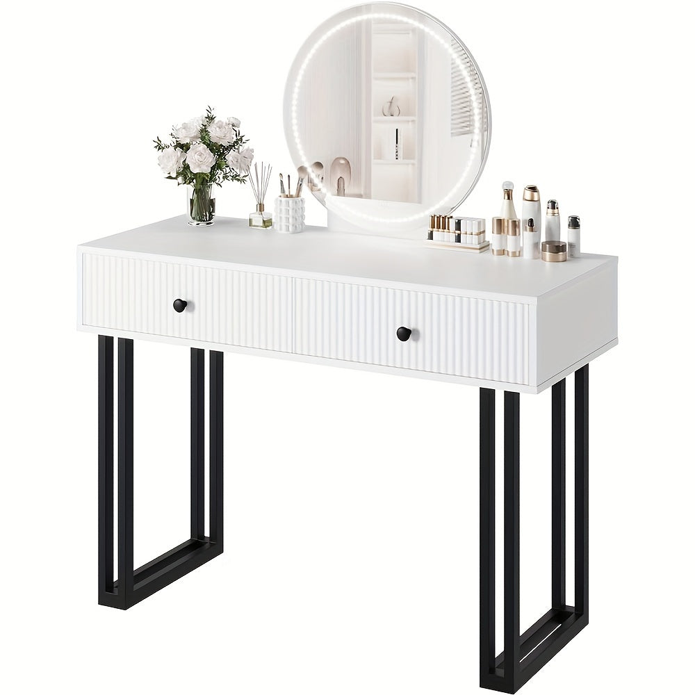 Vanity Desk With Mirror, Small Makeup Vanity With 2 Drawers, Modern Vanity Organizer, Dressing Table For Bedroom, Black\u002FWhite