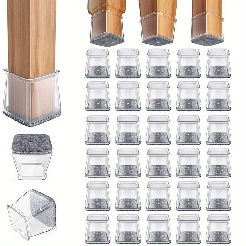 32pcs Square Clear Chair Leg Floor Protection Mat, Furniture Sliders, Hardwood Silicone Chair Leg Covers, Restaurant Bar Stool Leg Protectors, Reduce Noise, Protect The Floor Without Scratches, Medium