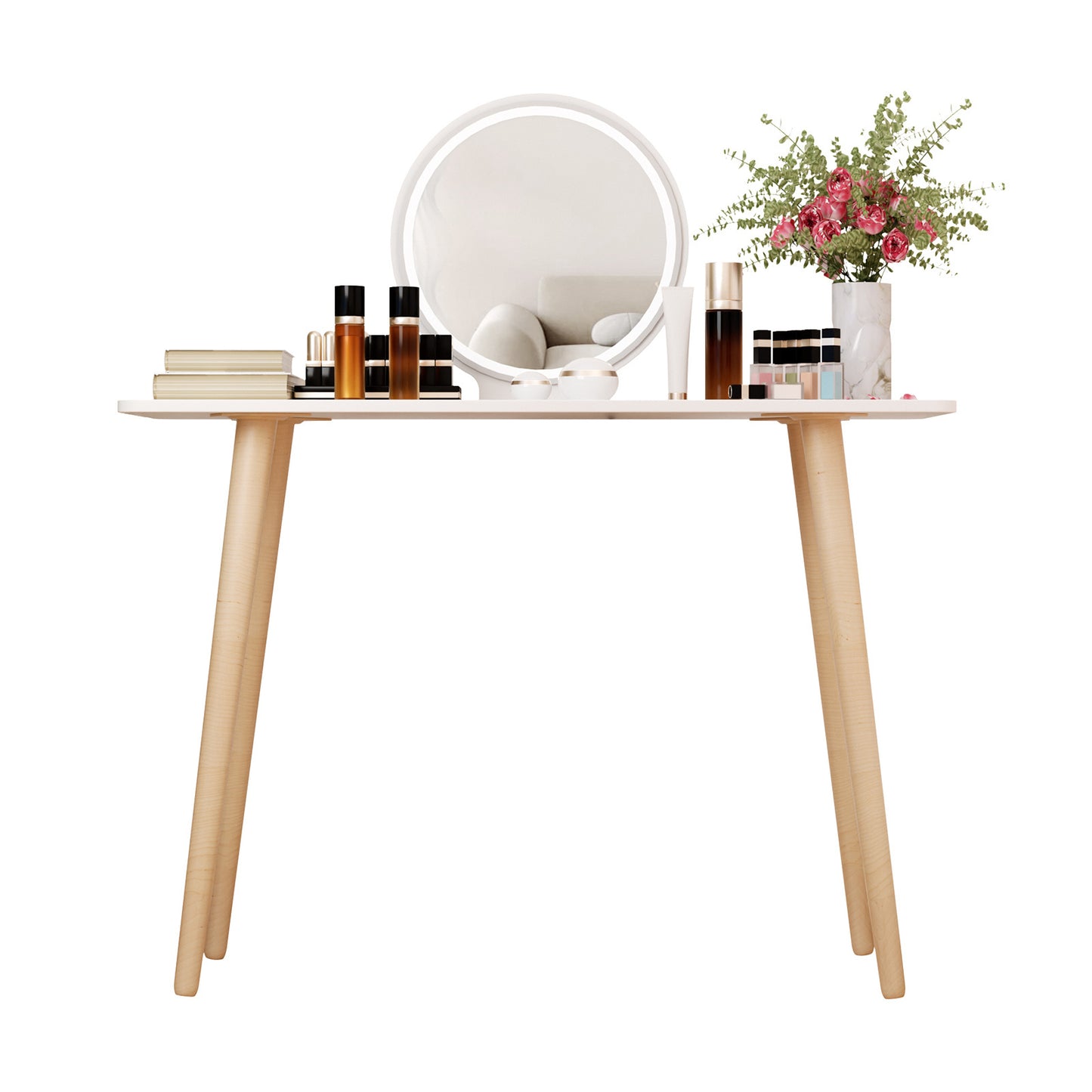 Makeup Vanity Table, Nordic Style Makeup Vanity Desk, Small Space Mini Makeup Table with Mirror, Dressing Table, 40 Inch Spacious Desktop