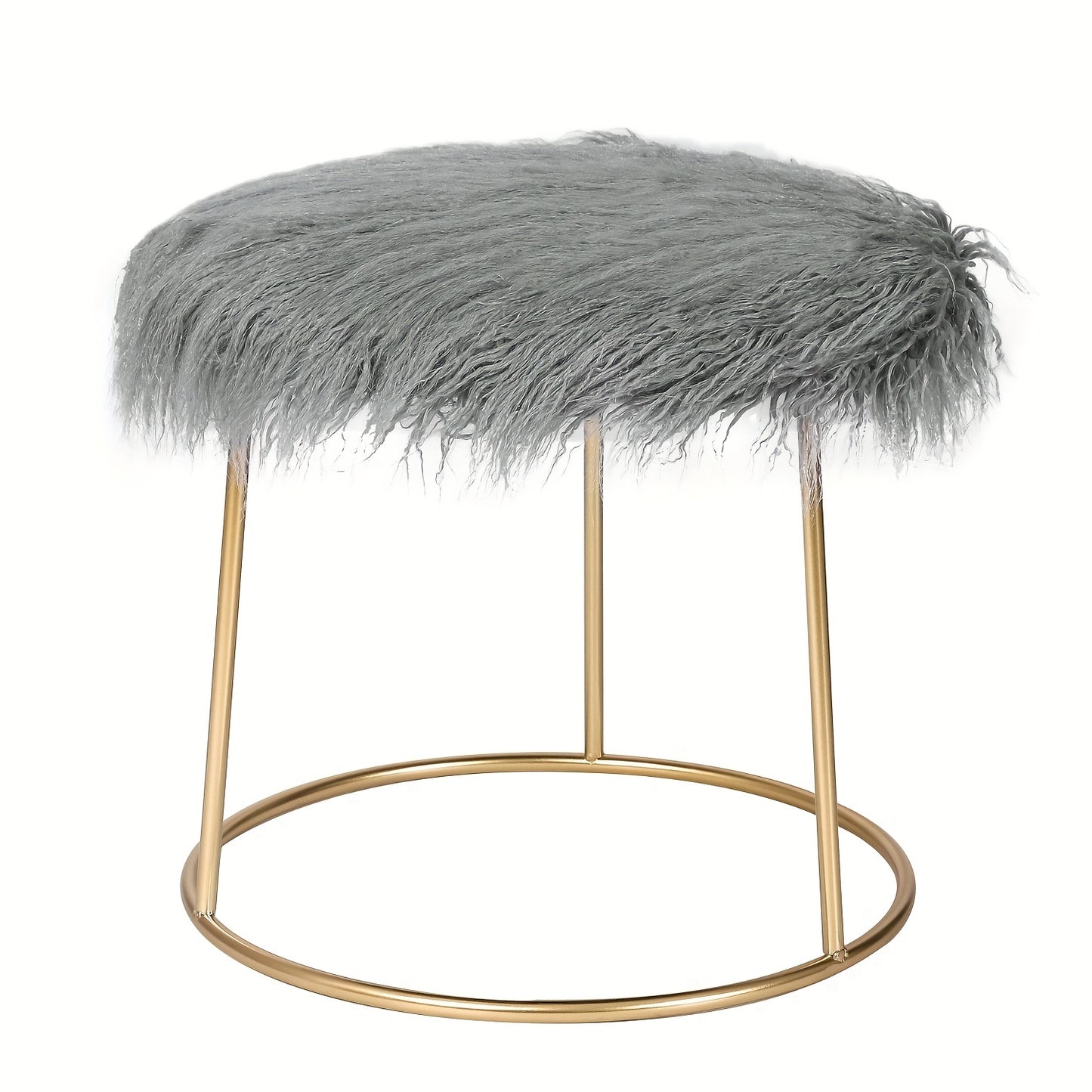 Artificial Fur Dressing Table, Chair And Stool With Soft And Fluffy Cushions, A Makeup Seat With Metal Legs And Soft Cushions For Decoration, Suitable For Bedrooms And Living Rooms