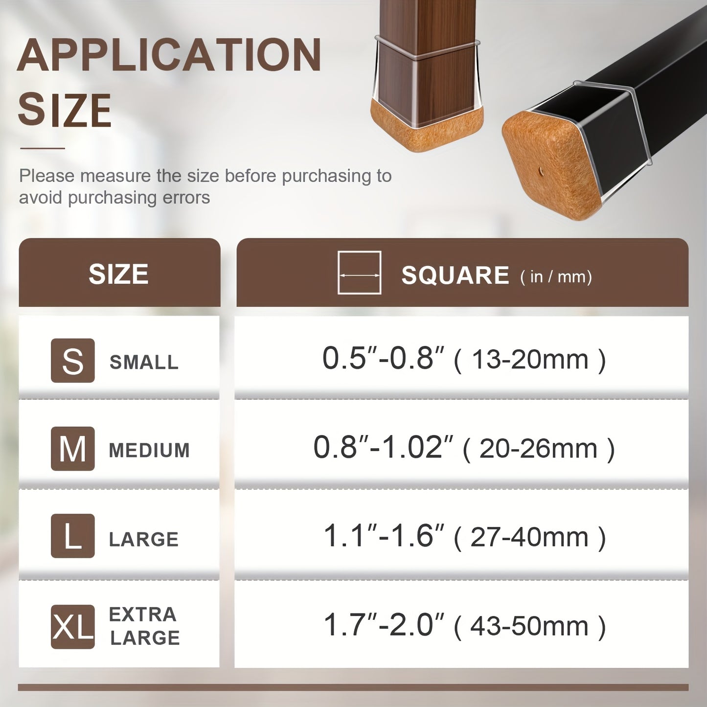 40pcs Square Chair Leg Floor Protectors with Wrapped Felt & Feet - Heavy-Duty Furniture Pads for Hardwood Floors, Scratch-Resistant Chair Leg Covers, Fit for Dining Chairs, Office Chairs, Home Use (No Batteries\u002FEasy Installation), Leg Chair Protector