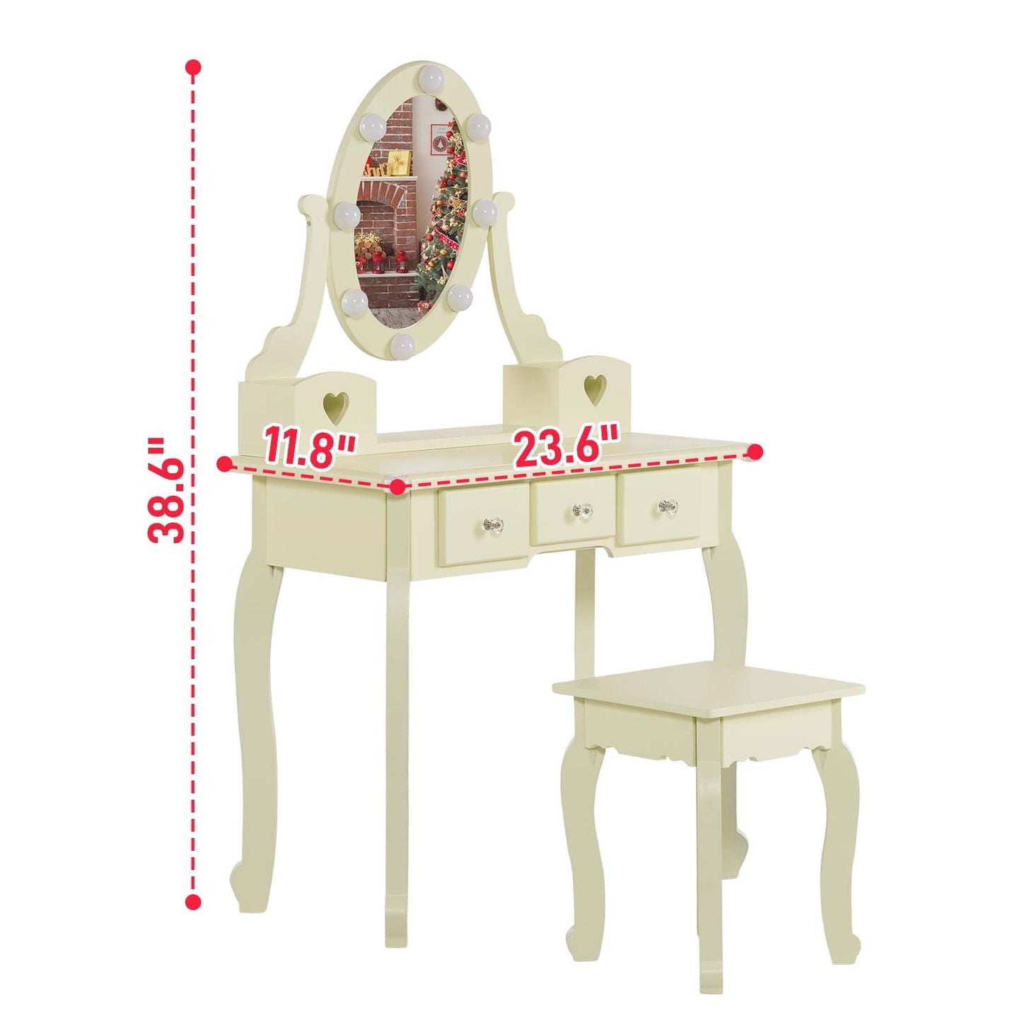 European Style Dressing Table 3 Drawers Dressing Table Set - European Style Density Board with Spray Paint, 2 Storage Tubes - Suitable for Bedroom Living Room Studio