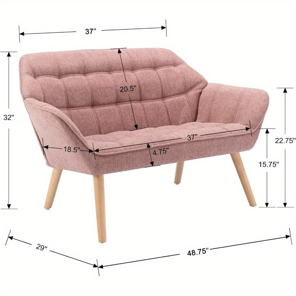 1pc Guyou Small Loveseat for Bedroom 2-Seat Mini Sofa Couch with Wingback and Wood Legs for Living Room Apartment Small Space Fluffy Love Seat, White Sherpa