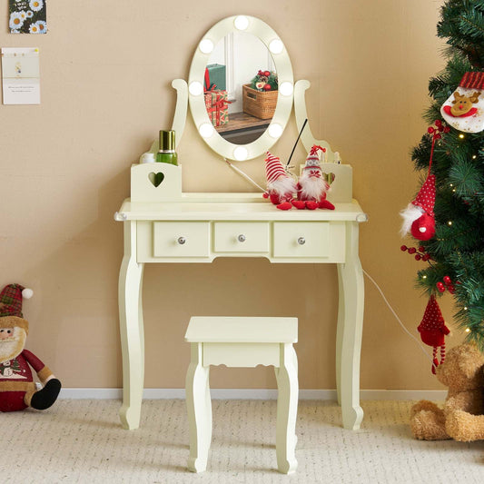 European Style Dressing Table 3 Drawers Dressing Table Set - European Style Density Board with Spray Paint, 2 Storage Tubes - Suitable for Bedroom Living Room Studio