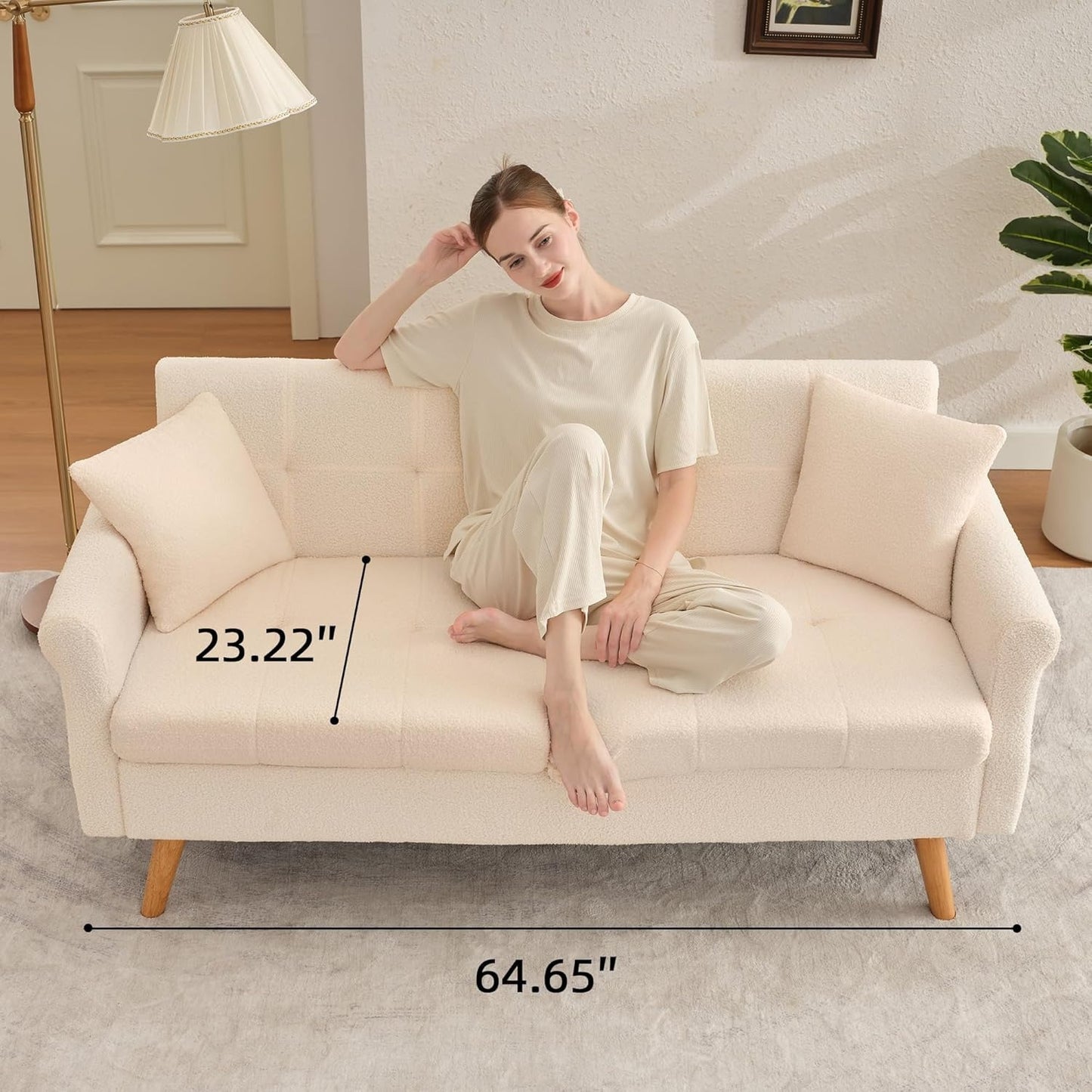 Loveseat Sofa, Boucle Small Sofa For Living Room, Bedroom, Office, Couch For Living Room Button Tufted Upholstered Furniture, Space-Saving, Easy To Install, Chunky Boucle Fabric