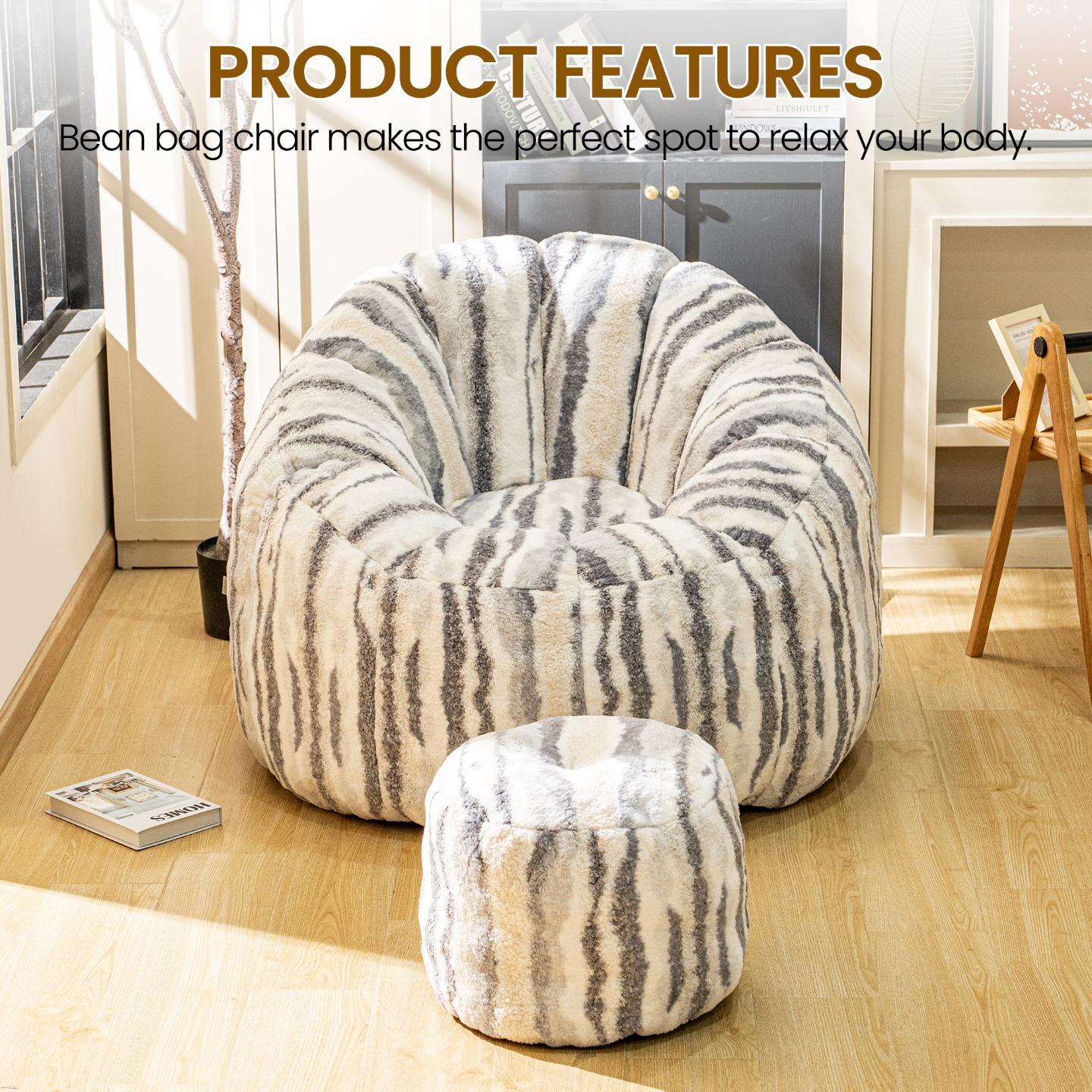 Bean Bag Chair, Faux Fur Bean Bag Chairs with Filler, Comfy Cozy Bean Bag Chair with Low Back Support and Petal Armrest, Fluffy Bean Bag Chair with Structure Petal for Small Space, Bedroom, Living Room