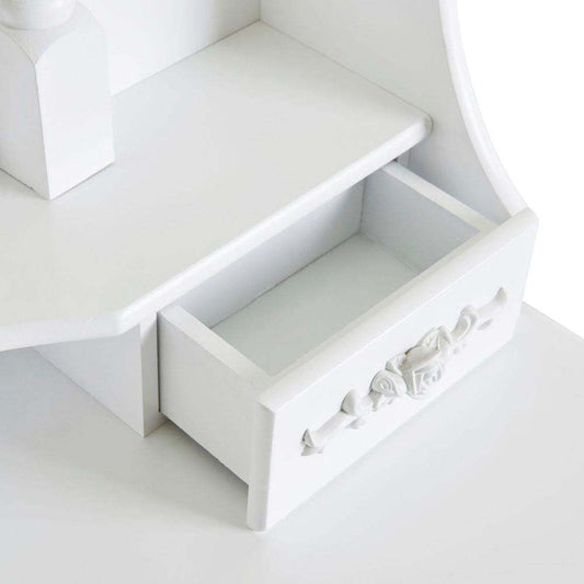 Modern Computer desk with Mirror, Vanity Table Elegance White Dressing Table and Stool Set Wood Makeup Desk with 4 Drawers & Mirror