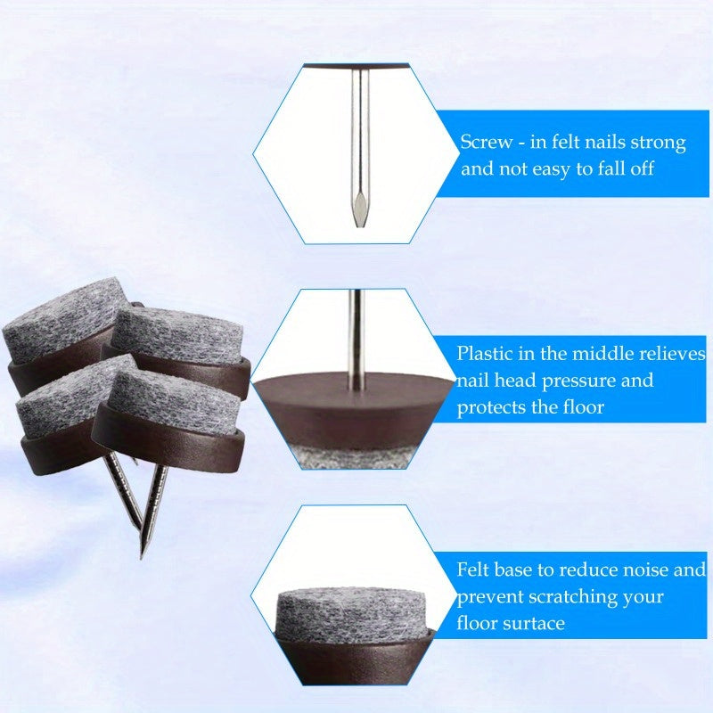 50pcs Felt Chair Leg Gliders with 20mm Metal Slide Nails - Non-Slip Floor Protectors for Wooden Chairs & Tables, Scratch-Proof Pads + Storage Box, Furniture Floor Protection for Hardwood, Tile, Carpet, Chair Leg Floor Protectors