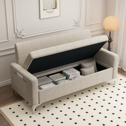 2 Seats Linen Fabric Upholstery With Storage Space Sofa\u002F Easy To Assemble, Multi-functional Storage Comfortable Loveseats Sofa for Living Room, Apartment, Home Office, Studio.