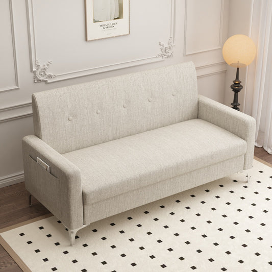 2 Seats Linen Fabric Upholstery With Storage Space Sofa\u002F Easy To Assemble, Multi-functional Storage Comfortable Loveseats Sofa for Living Room, Apartment, Home Office, Studio.
