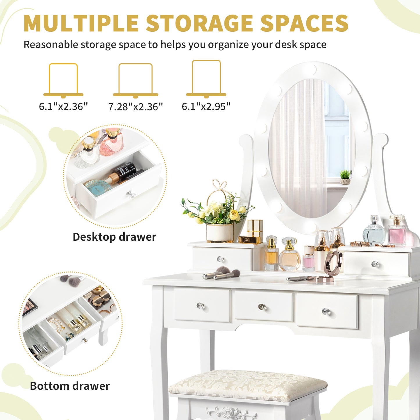 Chic White Vanity Set with 5 Drawers, Cushioned Stool & Storage - European Style Hardwood Dressing Table for Bedroom, Includes Mirror - Perfect Christmas Gift