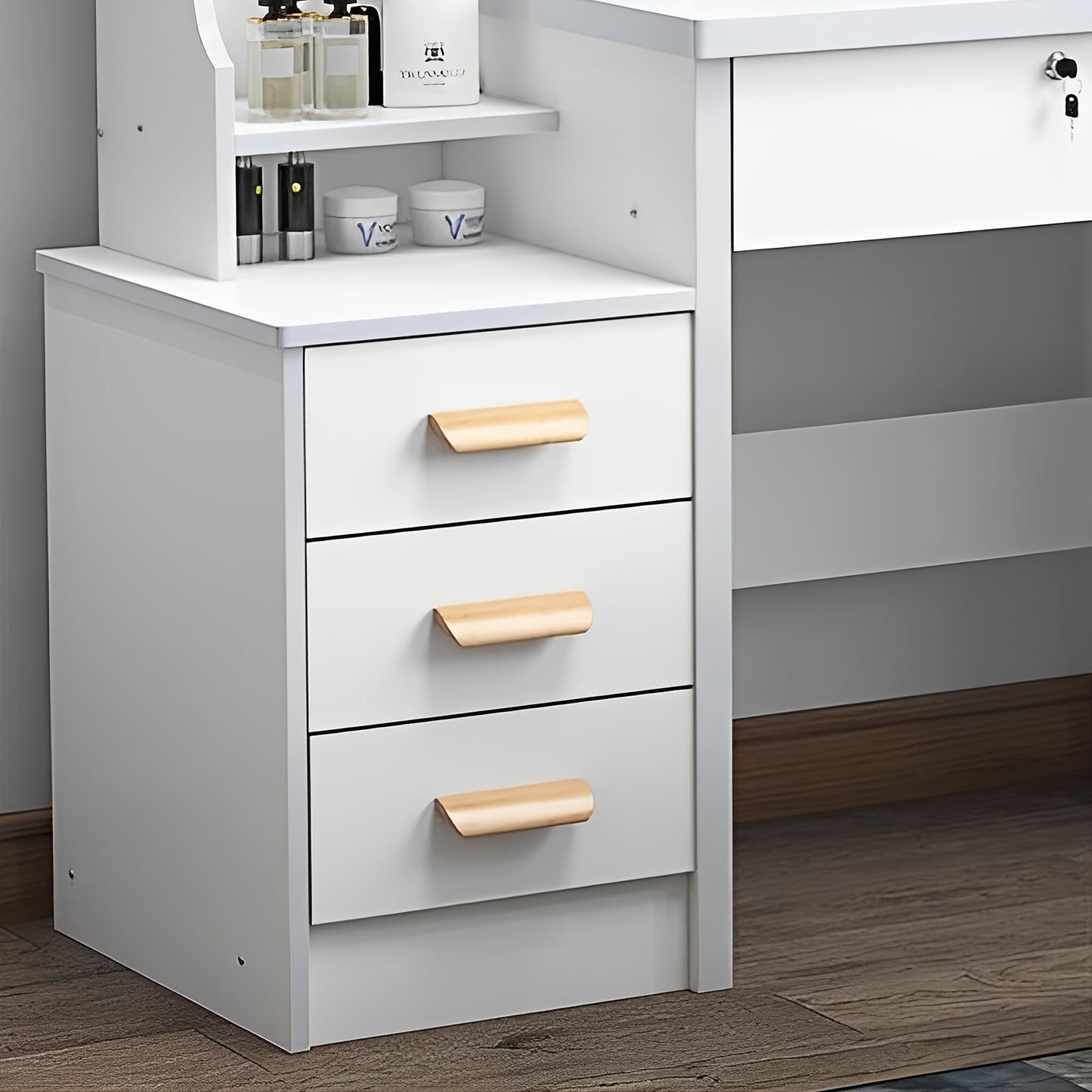 White Dressing Table with Sliding Mirror & Stool 4 Drawers Home High-End Bedroom Dressing Cabinet Integrated Small Apartment