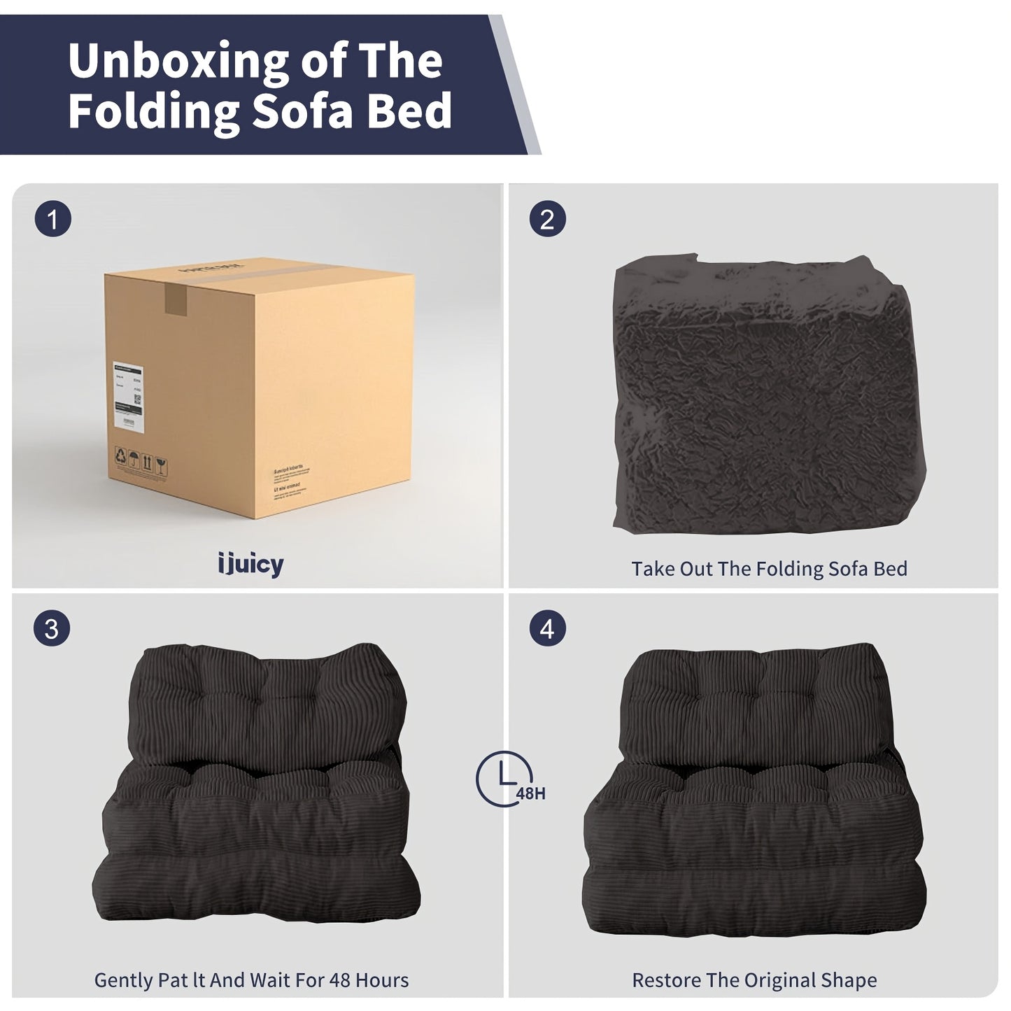 Folding Sofa Bed With Back Support, Convertible Floor Sleeper Sofa Lounge Chair With Pillow Foldable Mattress, Floor Couch For Adults Chair Bed For Living Room Bedroom, No Assembly - Dark Grey
