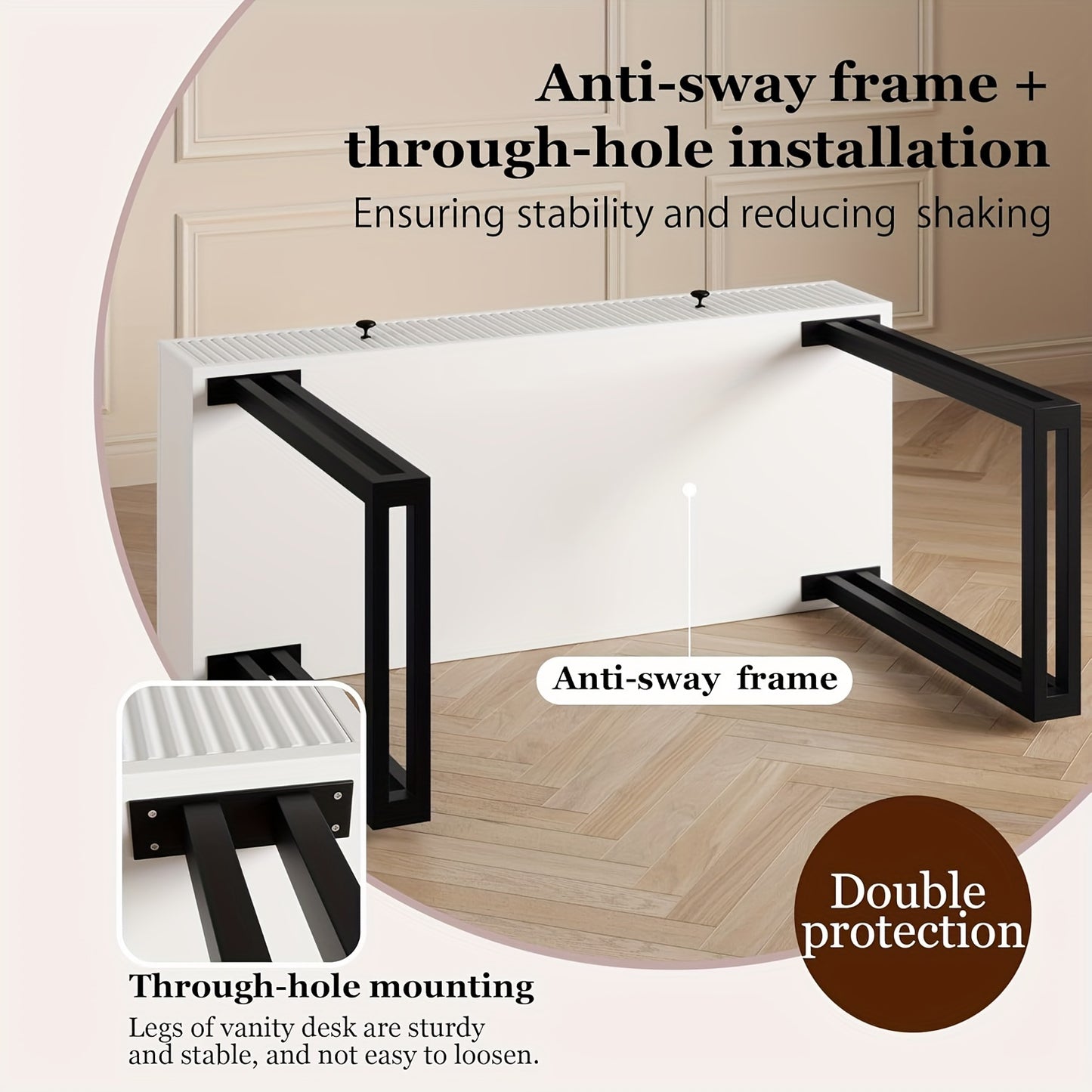 Vanity Desk With Mirror, Small Makeup Vanity With 2 Drawers, Modern Vanity Organizer, Dressing Table For Bedroom, Black\u002FWhite