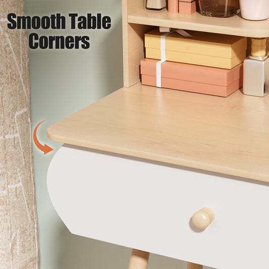 1 x Nordic style storage desk with mirror, 2 drawers, open storage rack, spacious tabletop