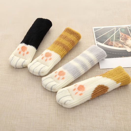 4pcs Cat Paw Print Furniture Foot Pads - Non-Slip Table, Chair, and Door Handle Covers in Black, White, Gray, Yellow Stripes | Protects Surfaces from Scratches and Dents, Cat Scratch Furniture Protector